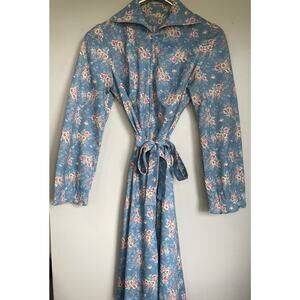 Floral Midi Dress Belted Long Sleeve Ruffle Hem Women Large